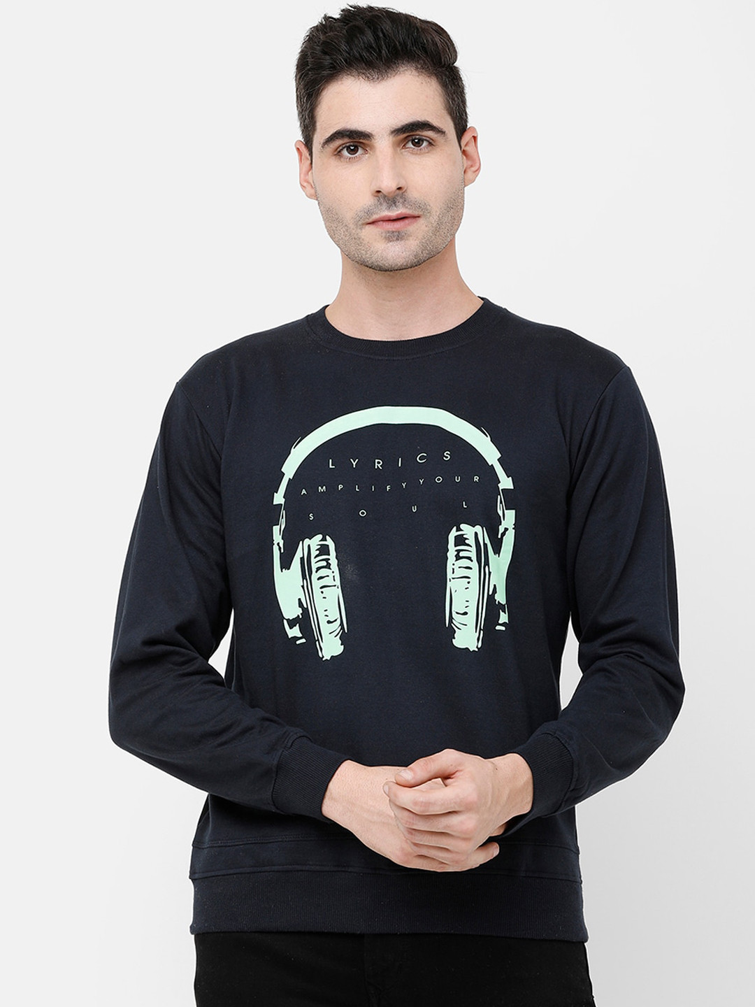 

MADSTO Men Navy Blue Printed Sweatshirt