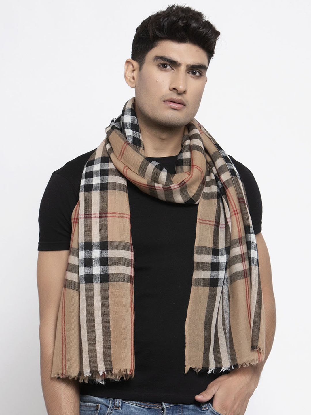

Calvadoss Men Beige & White Checked Sustainable Muffler