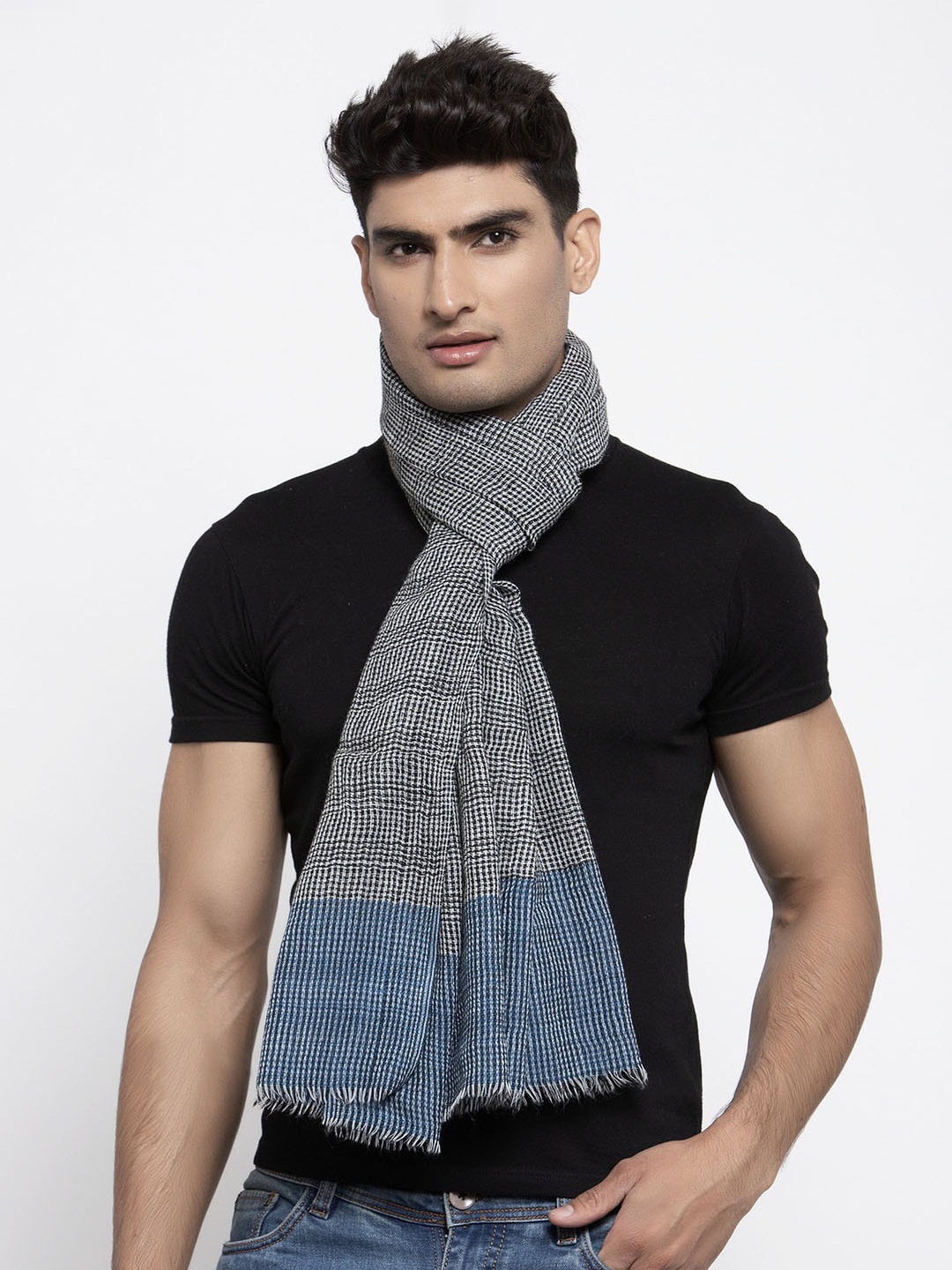 

Calvadoss Men Blue & Grey Woven Design Sustainable Muffler, White