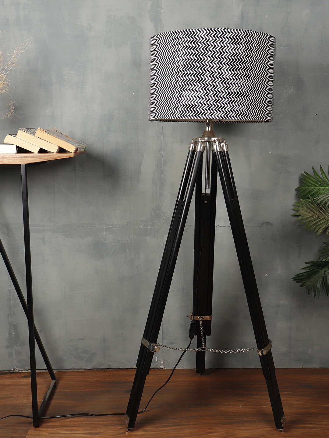 

Grated Ginger Black & White Zig Zag Printed Cylindrical Shaped Lampshade