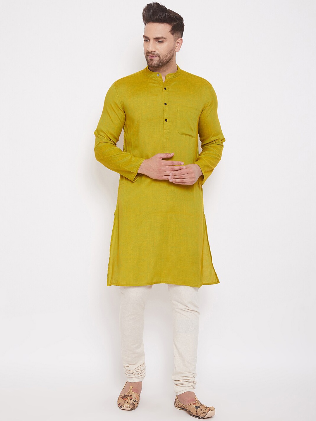 

even Men Lime Green Solid Straight Kurta