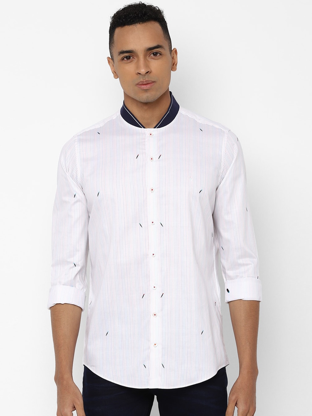 

SIMON CARTER LONDON Men White Slim Fit Striped Casual Shirt