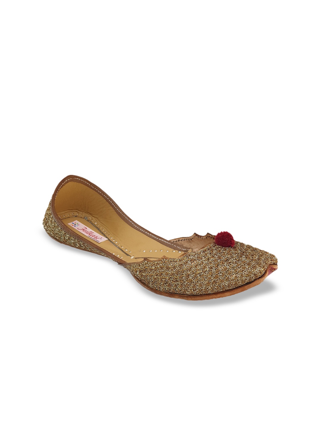 

Fulkari Women Tan Solid Leather Mojaris