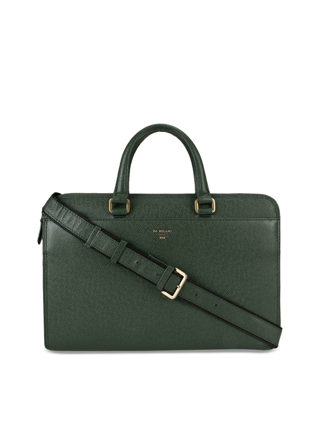 

Da Milano Men Green Solid Leather Laptop Bag