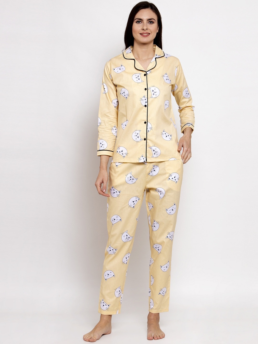 

Claura Women Yellow & Black Animal Printed Sustainable Night Suit
