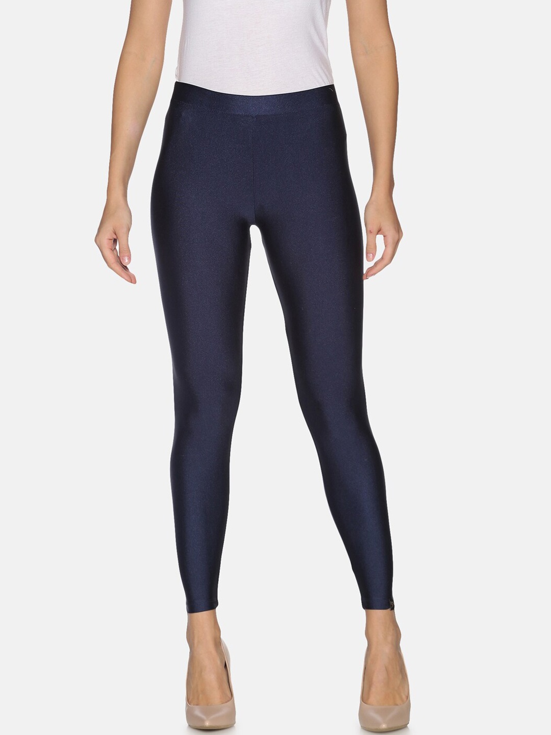 

TWIN BIRDS Women Navy Blue Solid Shimmer Ankle Length Leggings