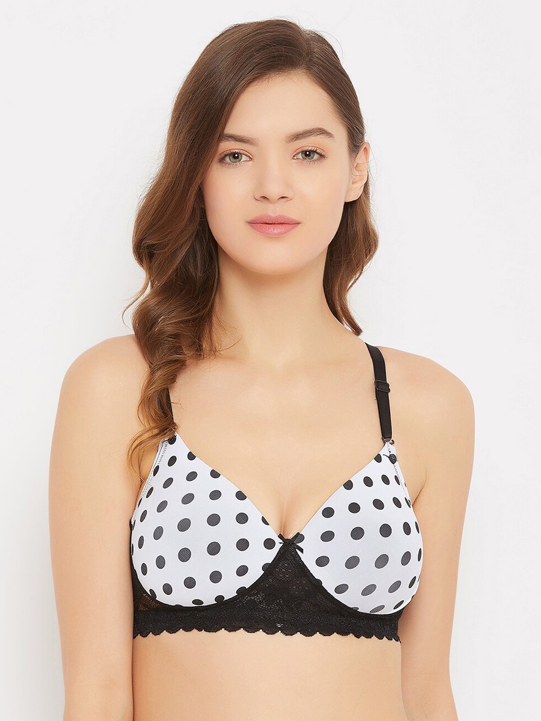 

Clovia Black & White Polka Print Lightly Padded T-shirt Bra BR1806C18