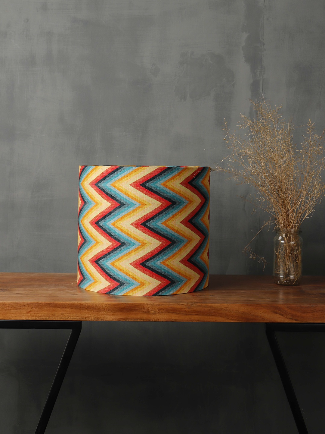 

Grated Ginger Yellow & Red Zigzag Pattern Small Drum Lampshade