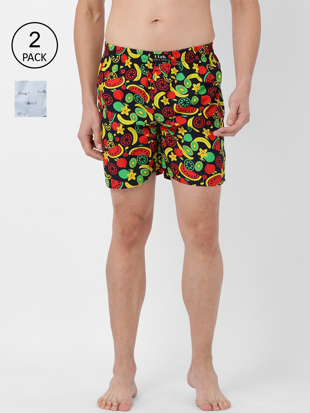 

Llak Jeans Men Pack Of 2 Printed Relaxed-Fit Boxers Boxer Set-6-10-SP, Black