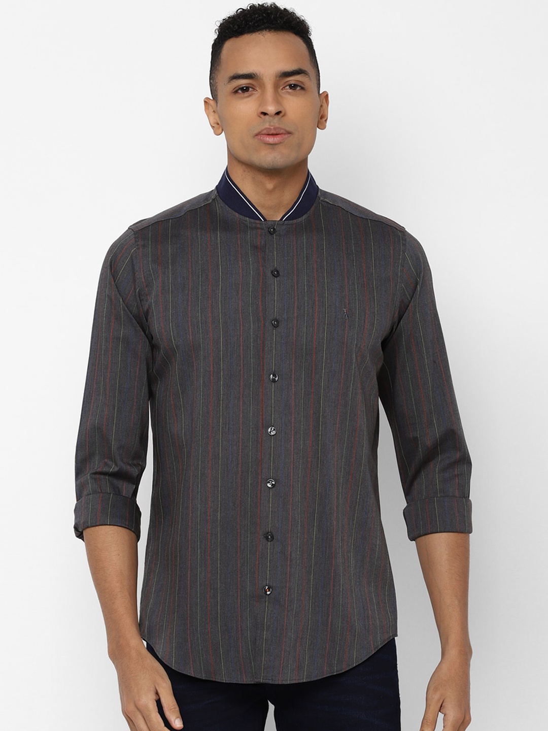 

SIMON CARTER LONDON Men Grey Slim Fit Striped Casual Shirt