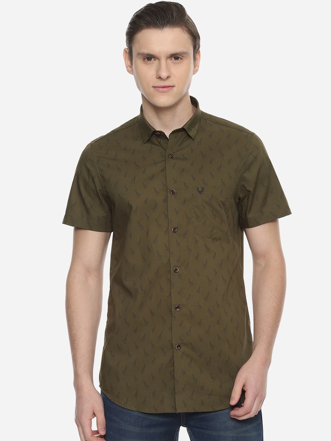 

Allen Solly Men Olive Green Slim Fit Printed Casual Shirt