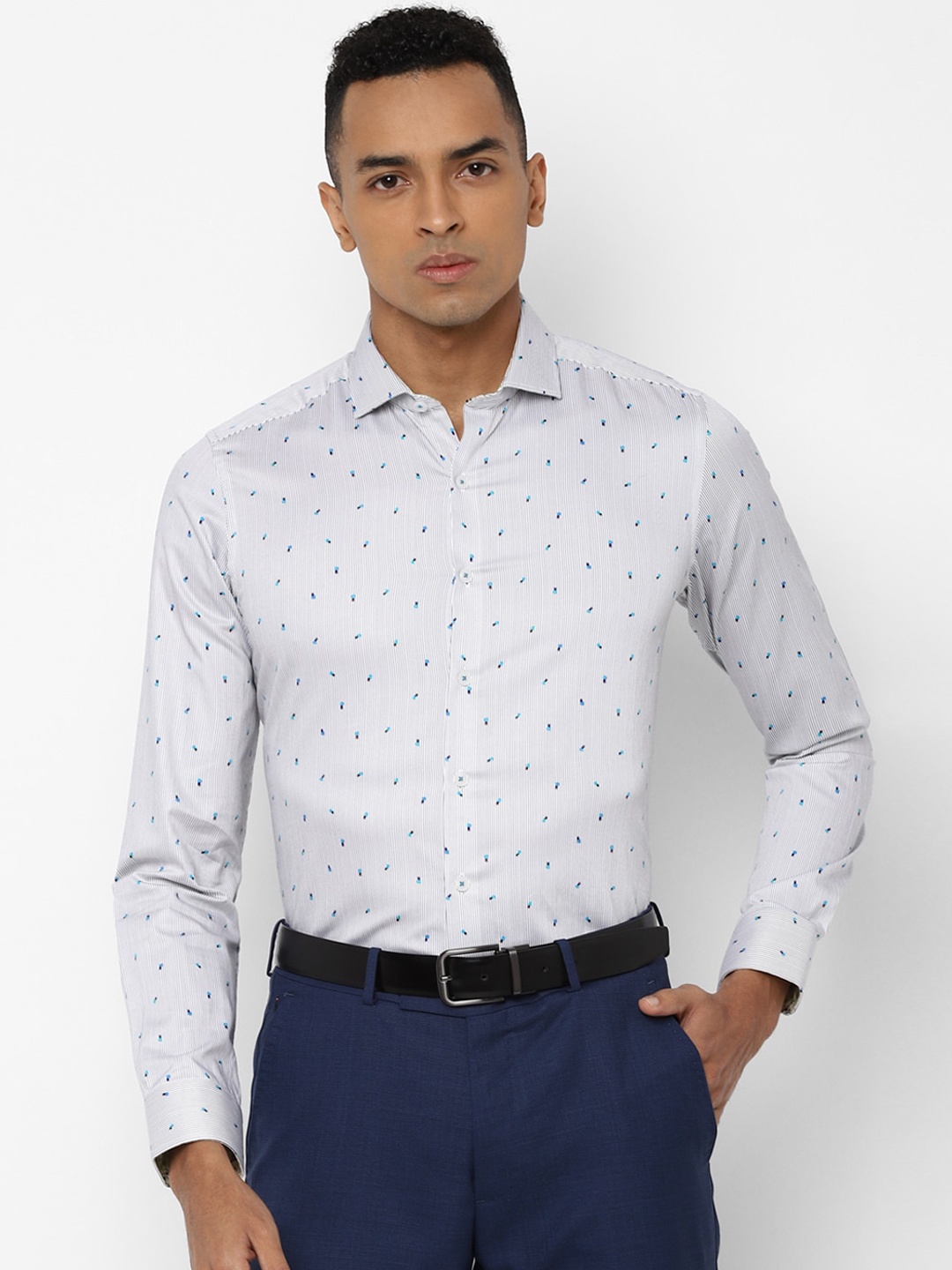 

SIMON CARTER LONDON Men Grey Slim Fit Printed Cotton Formal Shirt