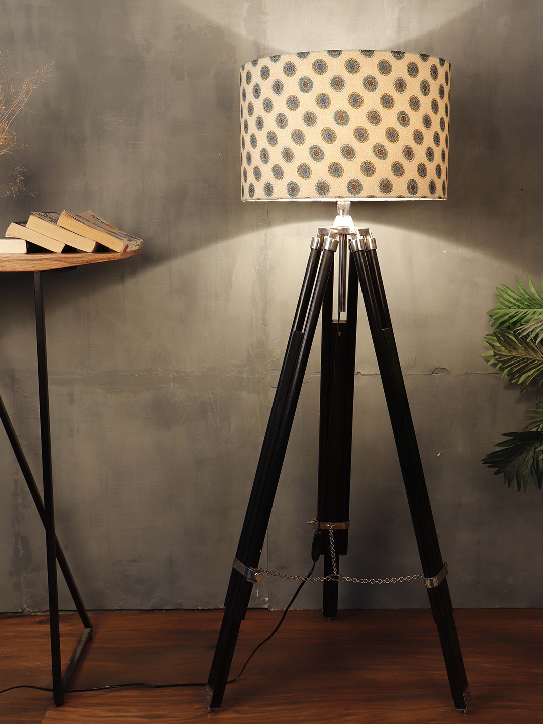 

Grated Ginger Green & Beige Printed Cylindrical Shaped Lamp Shade