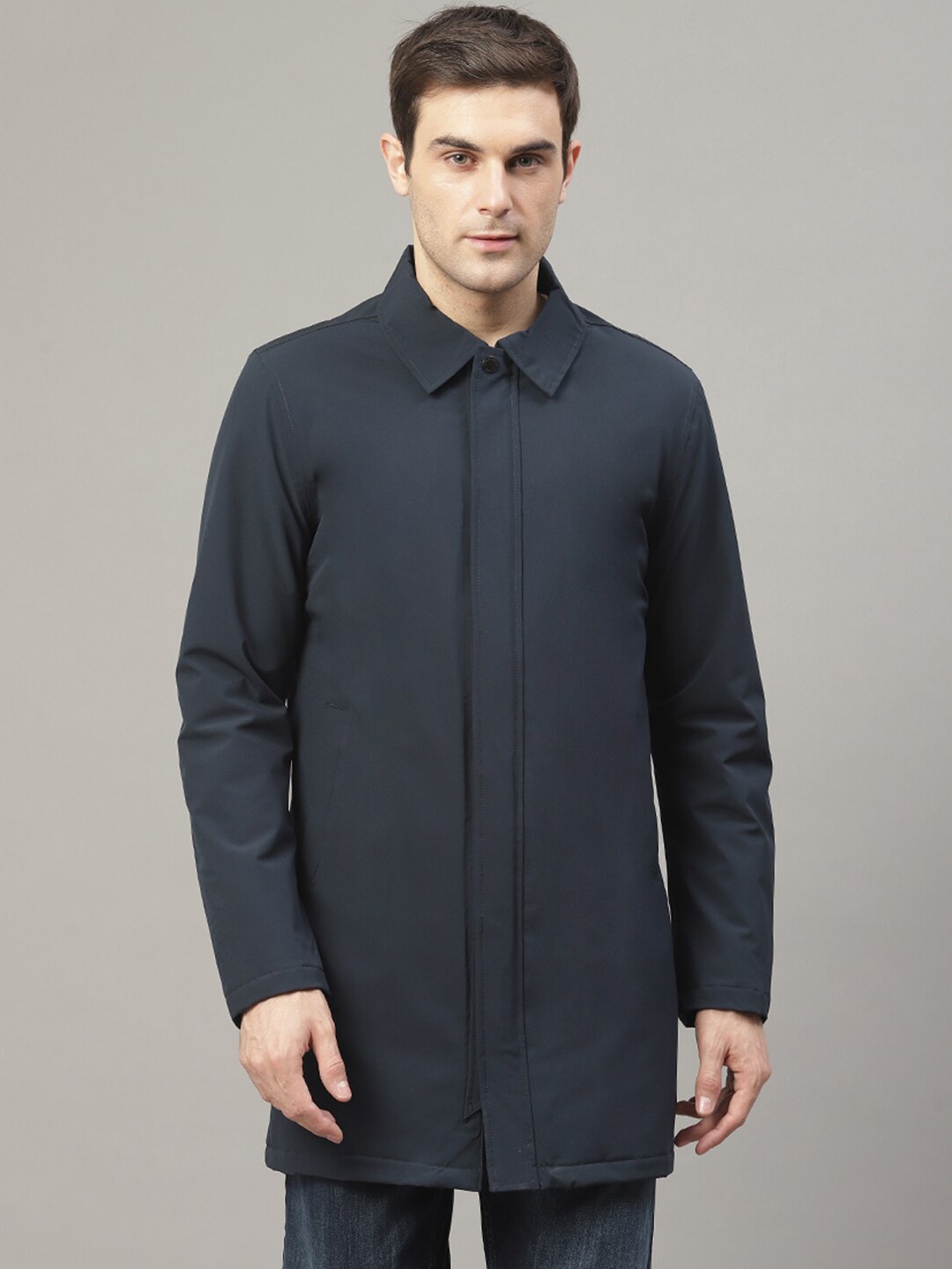 

LINDBERGH Men Navy Blue Solid Technical Mac Coat