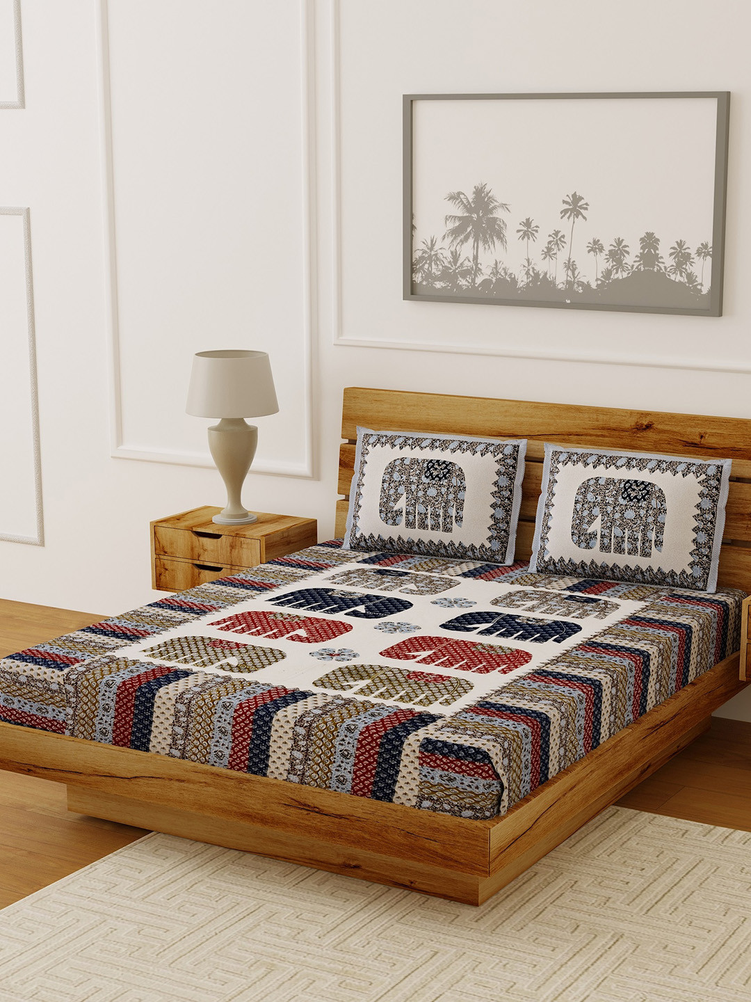 

LIVING ROOTS Multicoloured Printed 144 TC Double King Bedsheet With 2 Pillow Covers, Multi