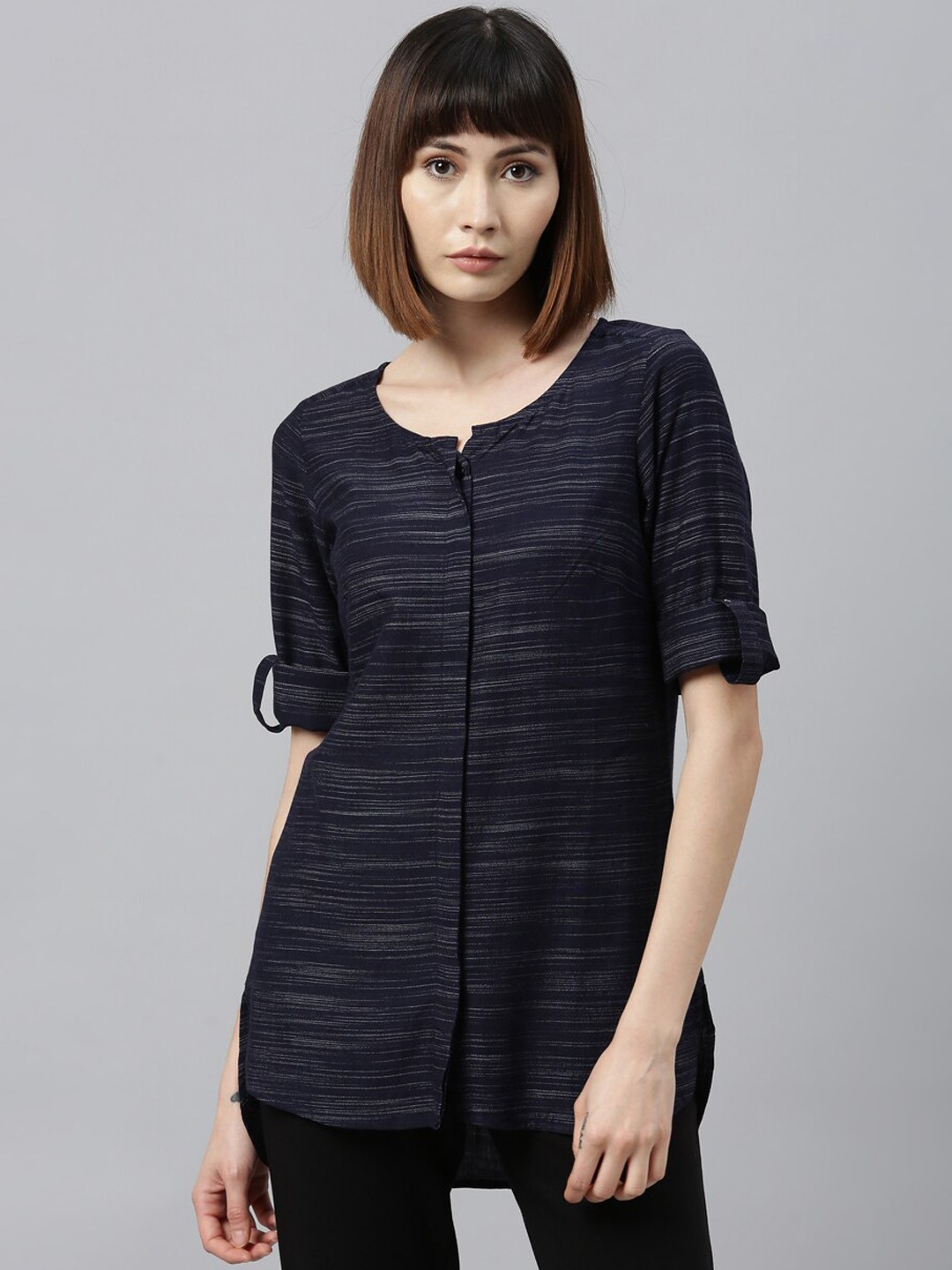 

Park Avenue Woman Navy Blue Self Design Top
