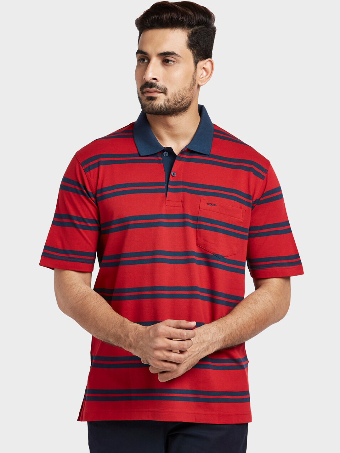 

ColorPlus Men Red Striped Polo Collar T-shirt
