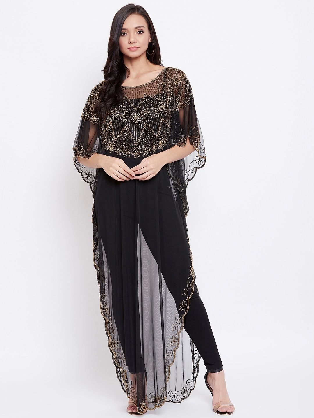 

LE BOURGEOIS Women Black Embellished Maxi Dress