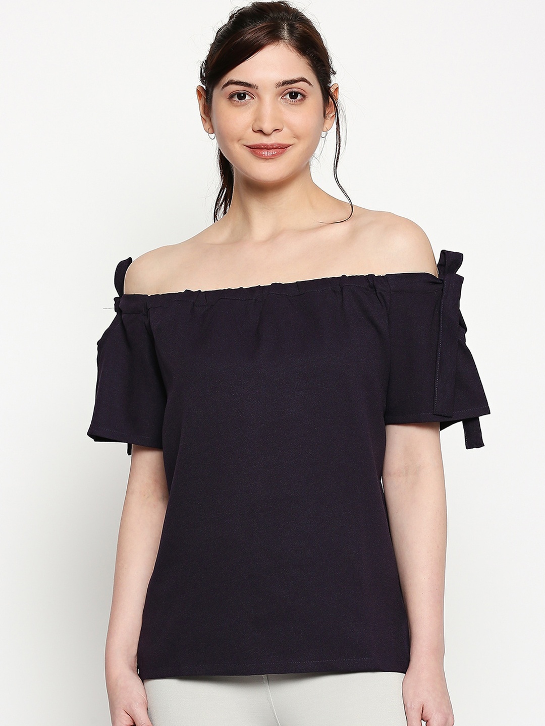 

inocenCia Women Violet Solid Bardot Top