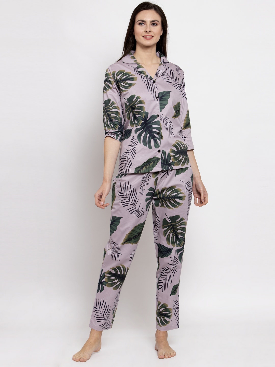 

Claura Women Mauve & Grey Floral Printed Sustainable Night suit
