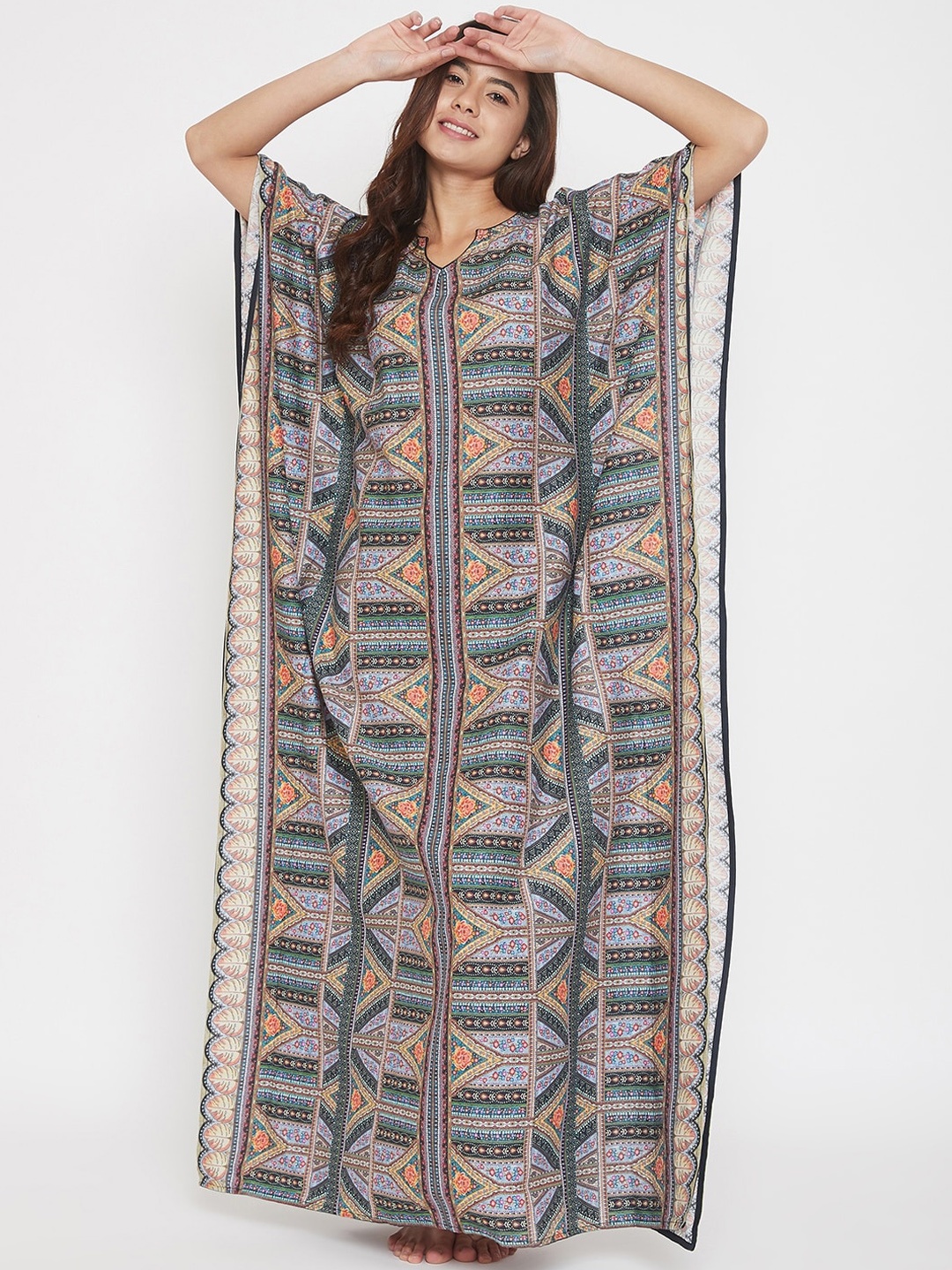 

The Kaftan Company Women Blue & Red Printed Kaftan Nightdress