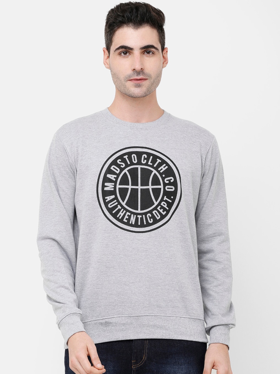 

MADSTO Men Grey Printed Sweatshirt