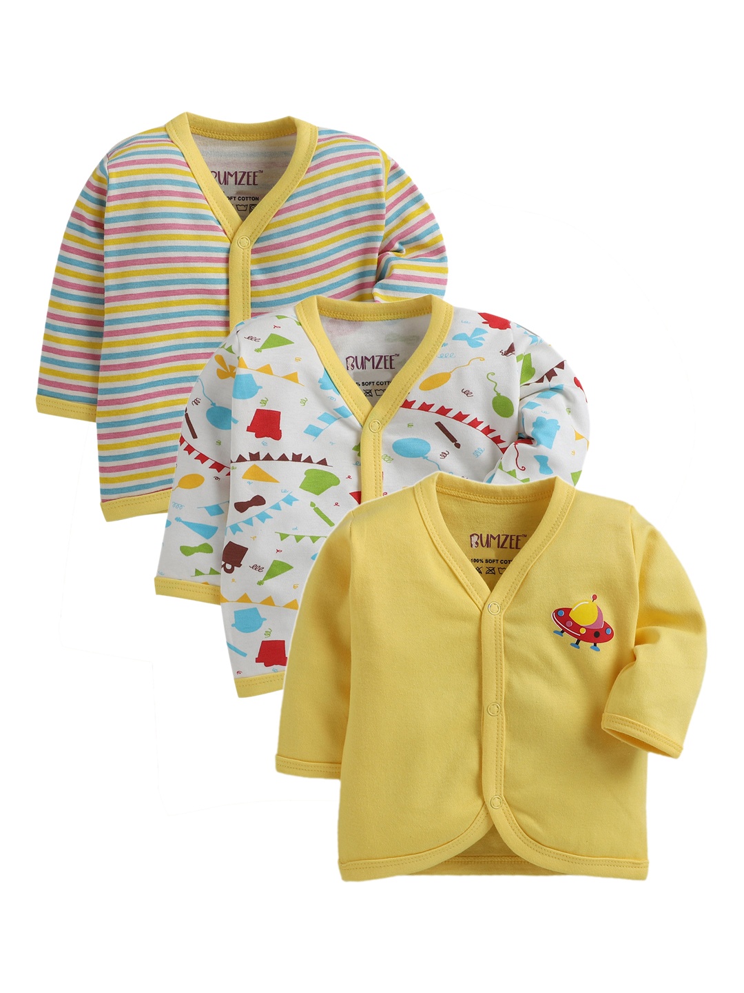 

BUMZEE Unisex Kids Pack Of 3 Shirt Style Tops, Yellow