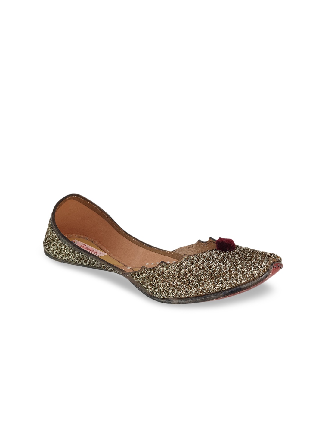 

Fulkari Women Copper-Toned Embellished Leather Mojaris