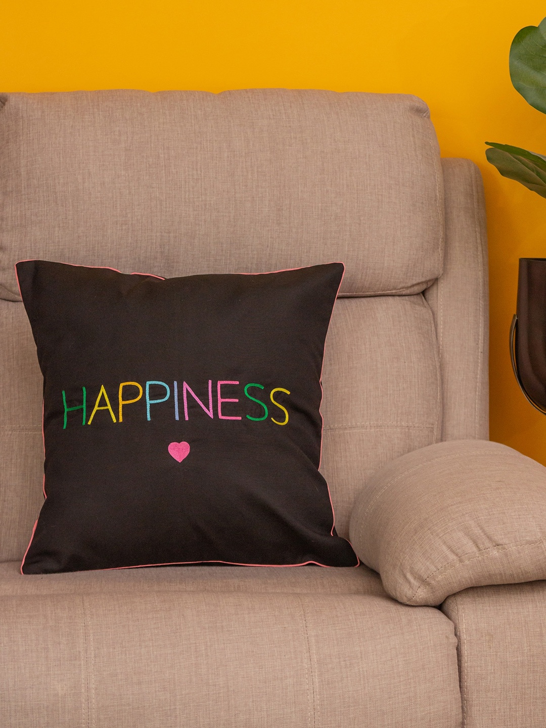 

BandBox Black Embroidered Square Cushion Cover