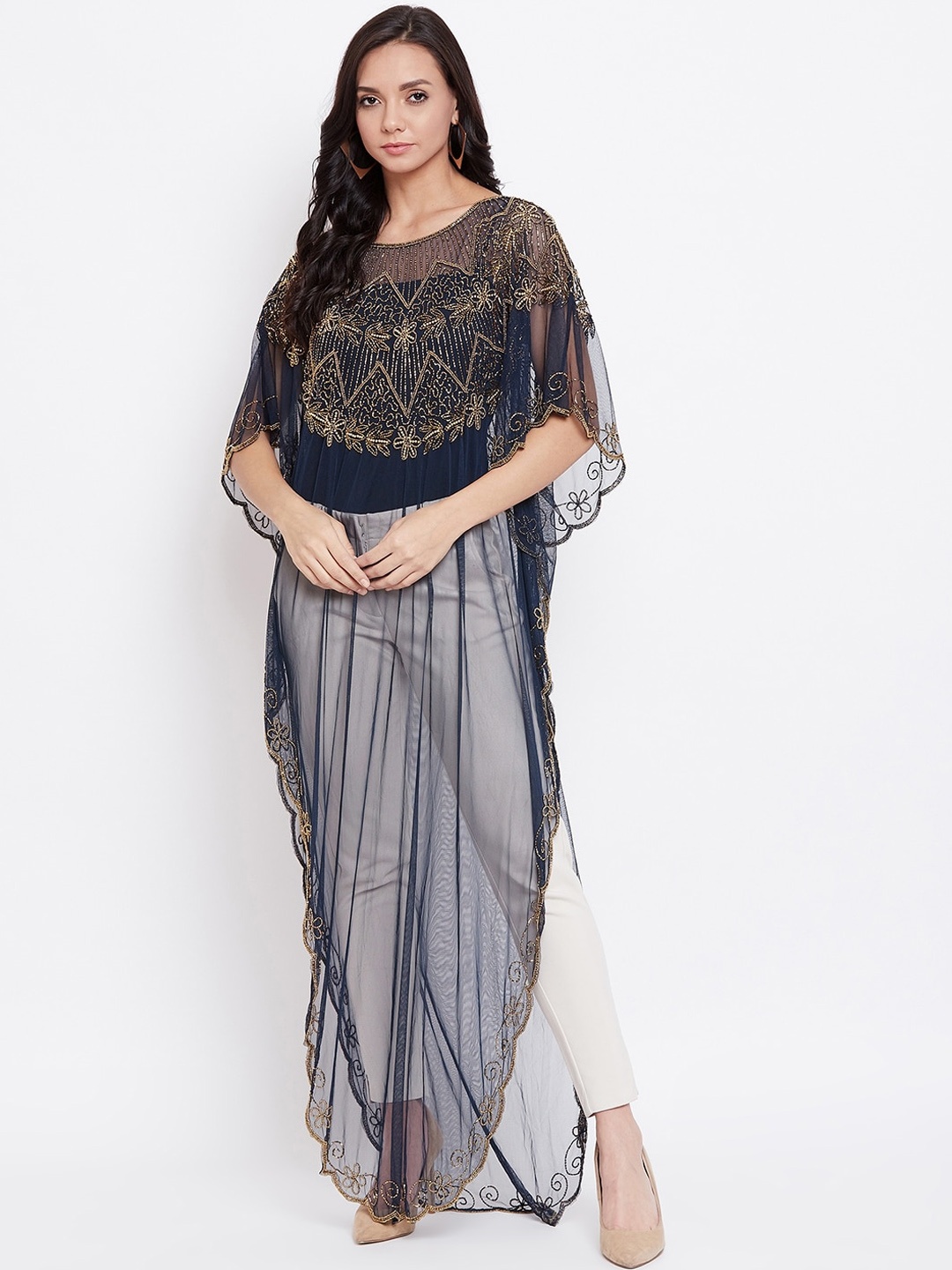 

LE BOURGEOIS Women Navy Blue Embellished Maxi Dress