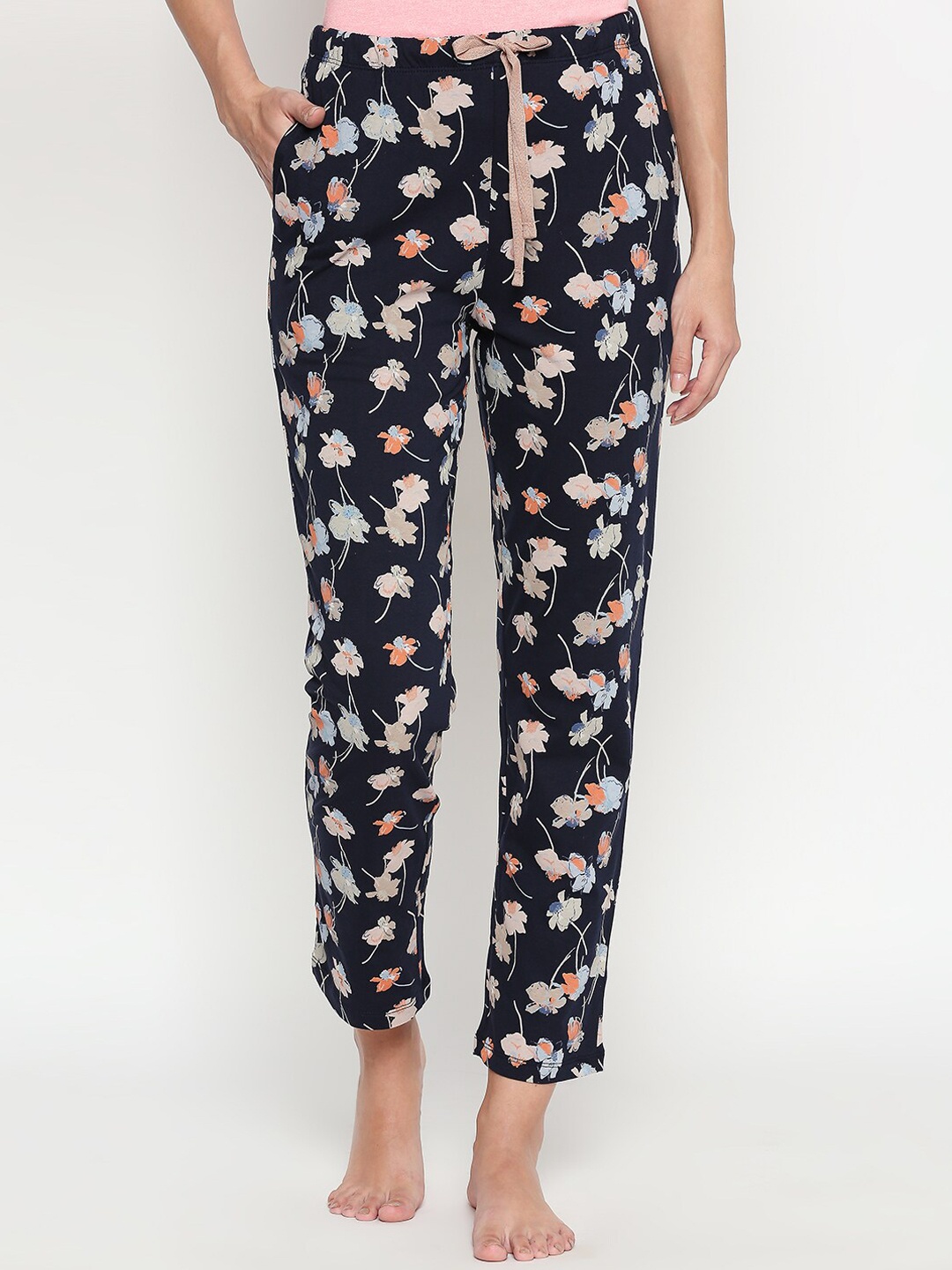 

Dreamz by Pantaloons Women Navy Blue & Pink Printed Lounge Pants