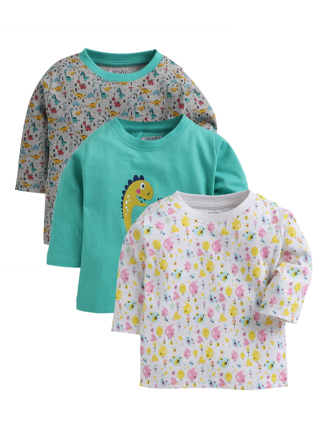 

BUMZEE Unisex Kids Pack Of 3 Printed Round Neck T-shirts, Green