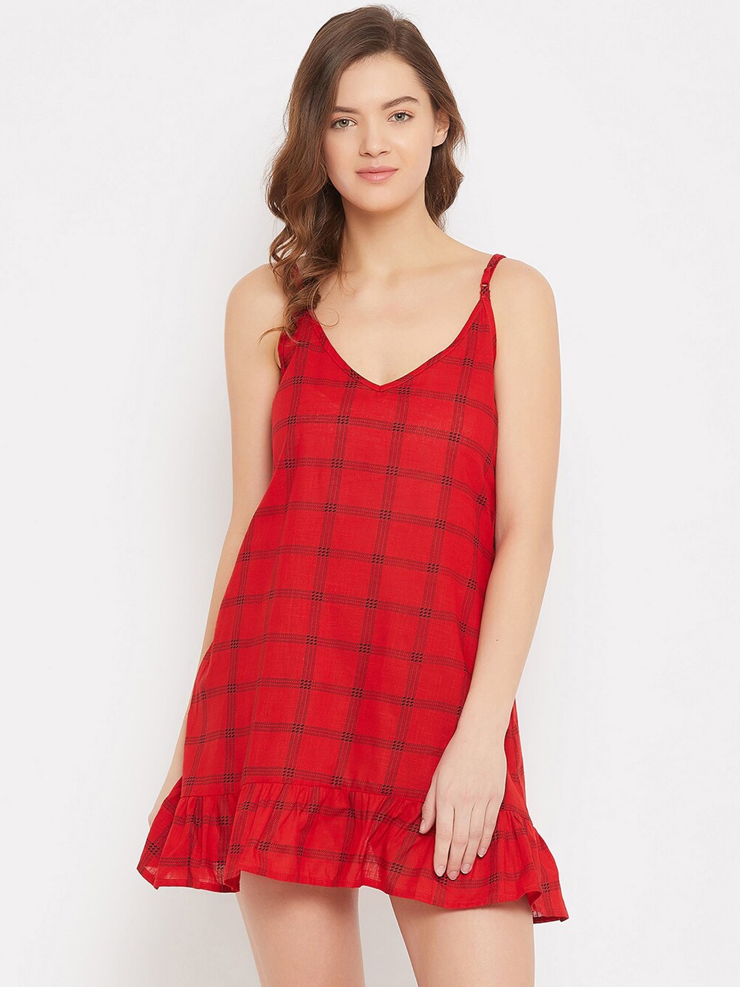 

Clovia Women Red & Black Checked Baby Doll