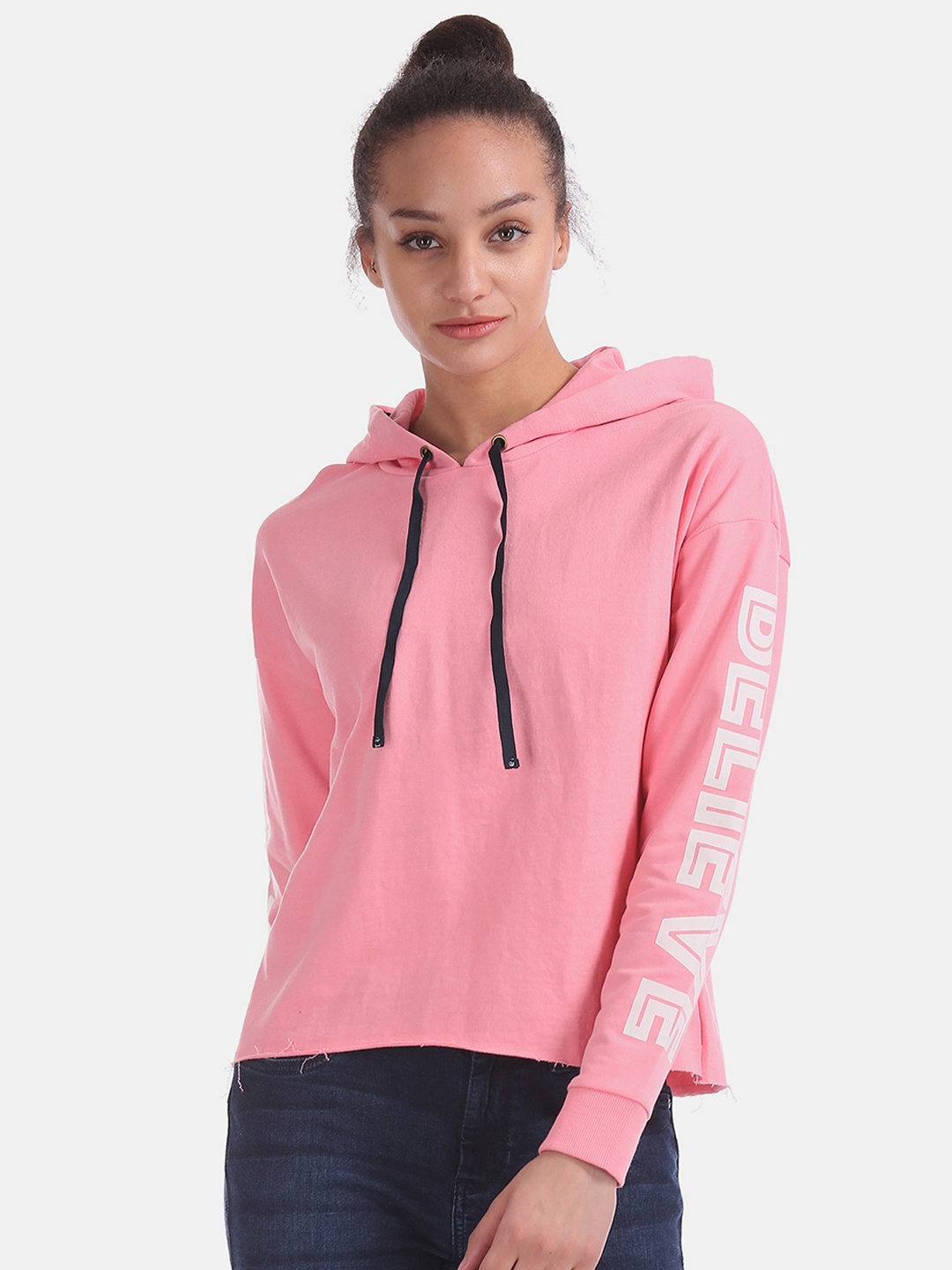 

Flying Machine Women Pink Solid Sweatshirt
