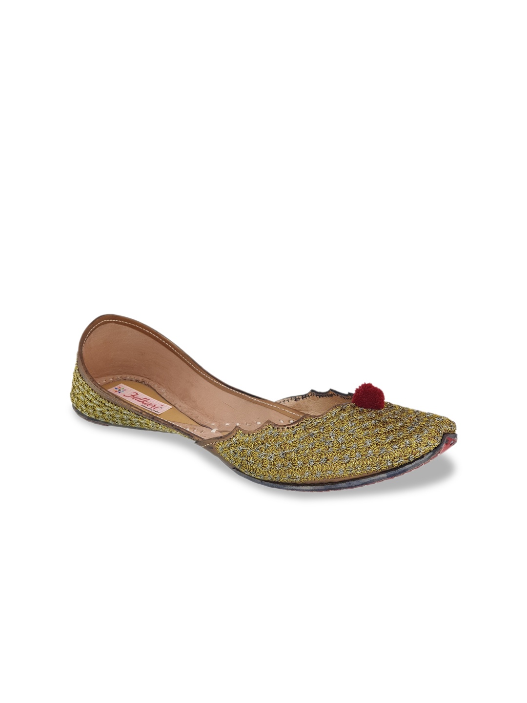 

Fulkari Women Gold-Toned Woven Design Leather Mojaris