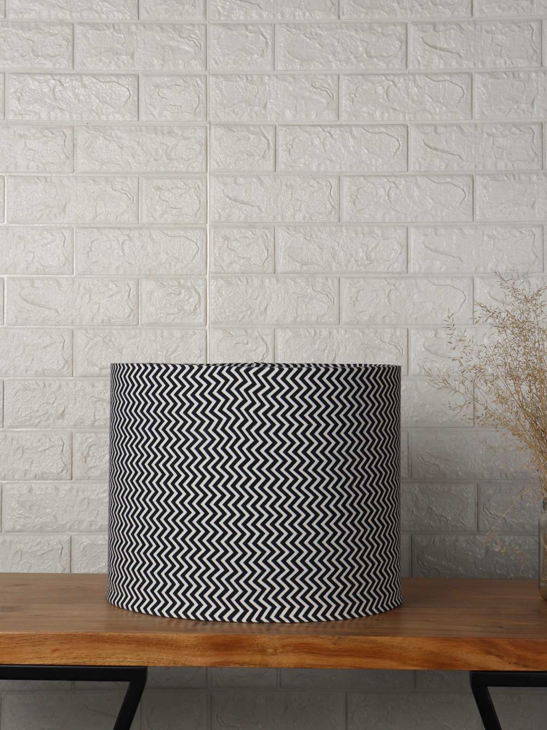 

Grated Ginger Black & White Zig Zag Printed Cylindrical Shaped Lampshade
