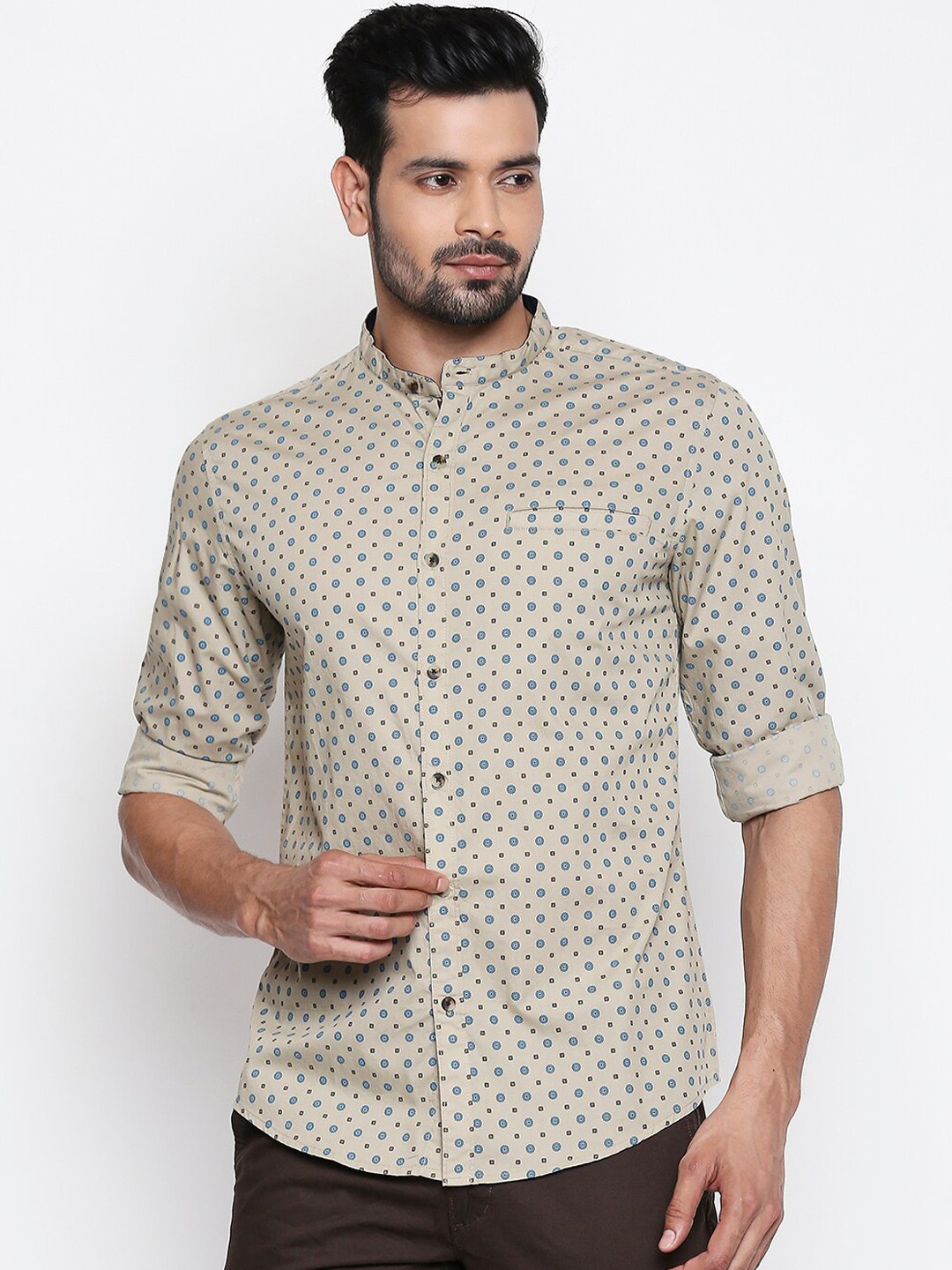 

BYFORD by Pantaloons Men Khaki Slim Fit Printed Cotton Casual Shirt