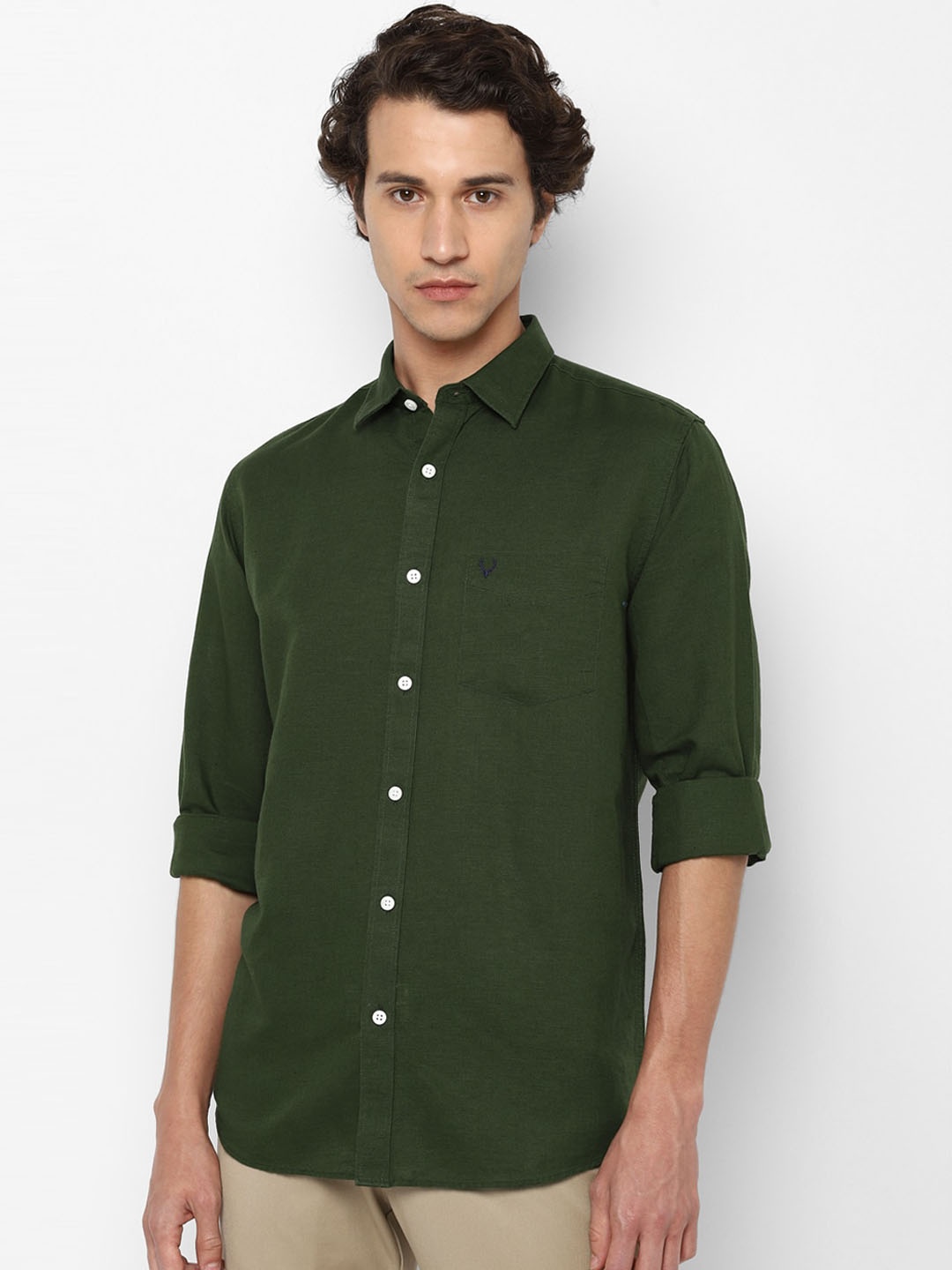 

Allen Solly Men Olive Green Solid Casual Shirt