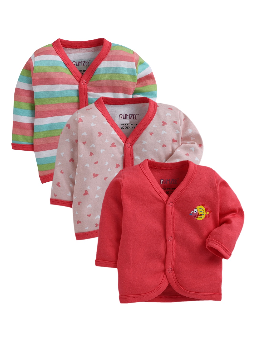 

BUMZEE Unisex Kids Pack Of 3 Shirt Style Tops, Red
