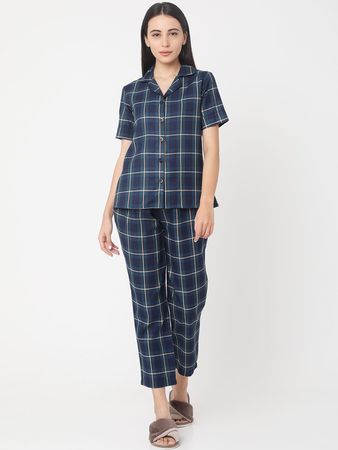 

Smarty Pants Women Blue Checked Night suit