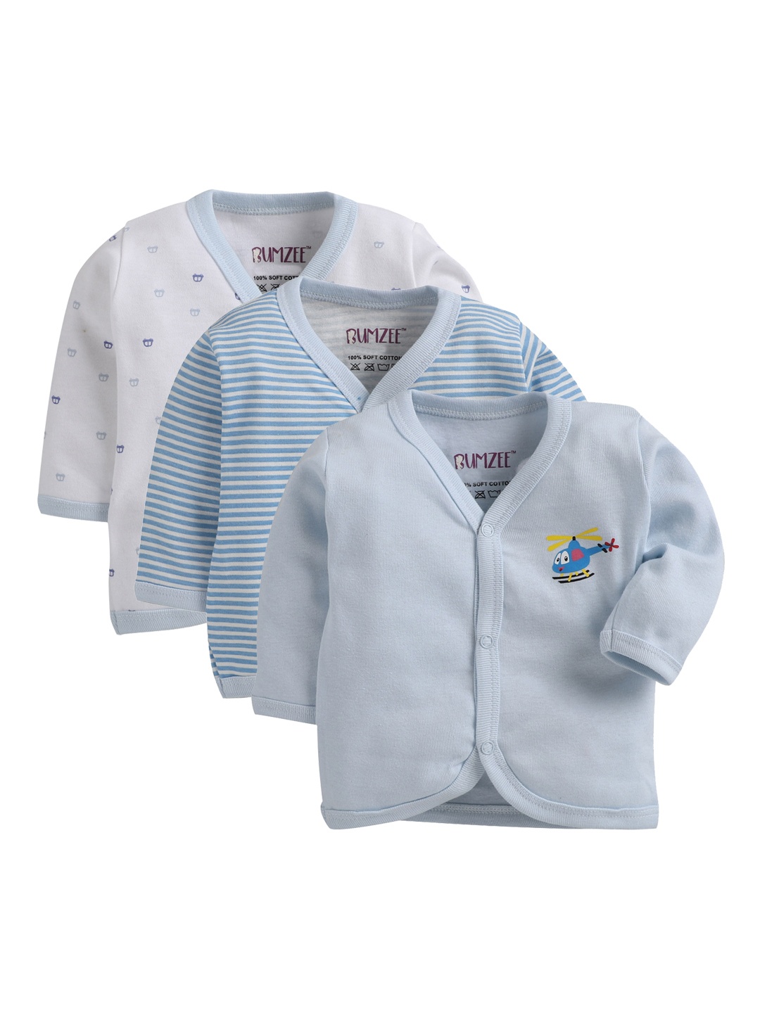

BUMZEE Unisex Kids Pack Of 3 Shirt Style Tops, Blue