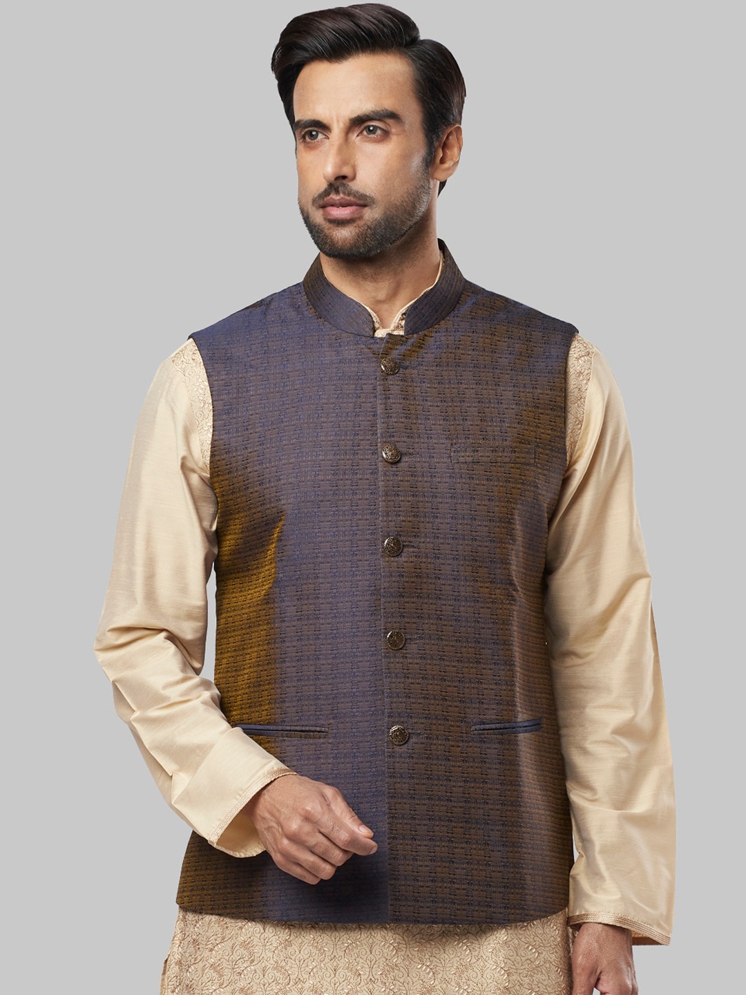 

Ethnix by Raymond Men Blue & Brown Printed Bundi