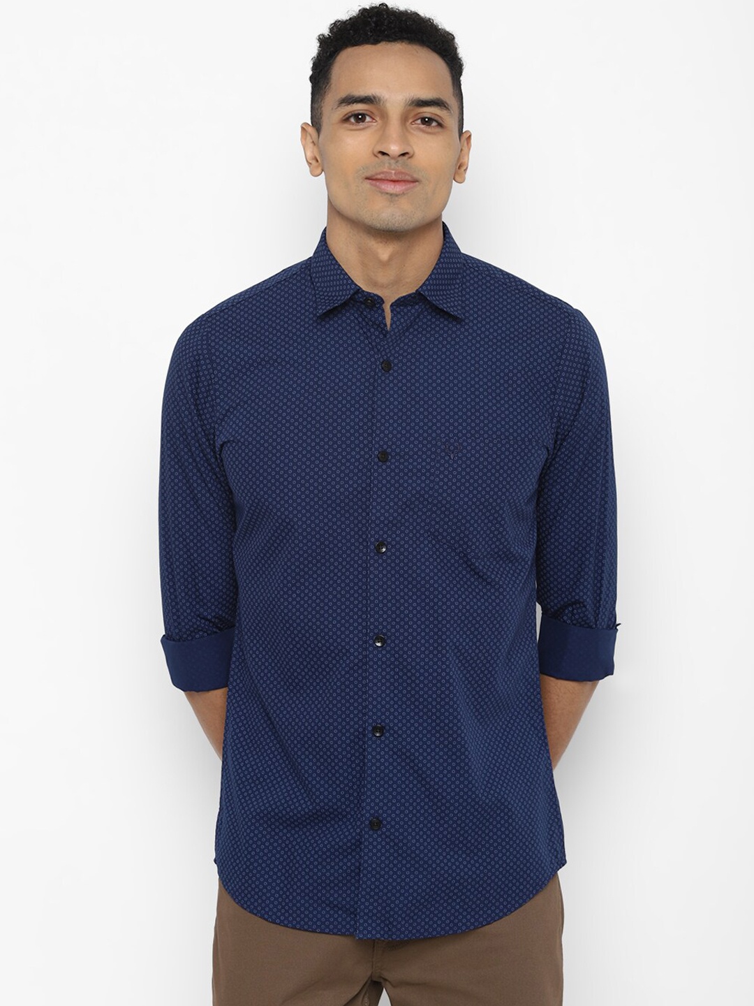 

Allen Solly Men Navy Blue Slim Fit Printed Casual Shirt
