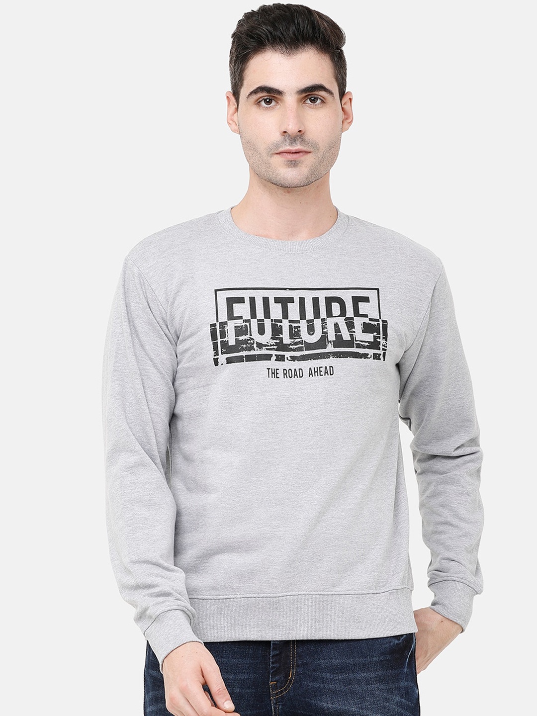 

MADSTO Men Grey Printed Sweatshirt