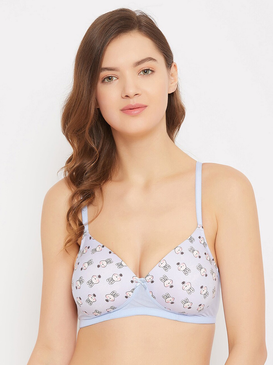 

Clovia Purple & White Printed Lightly Padded Non-Wired T-Shirt Bra-BR1866J12