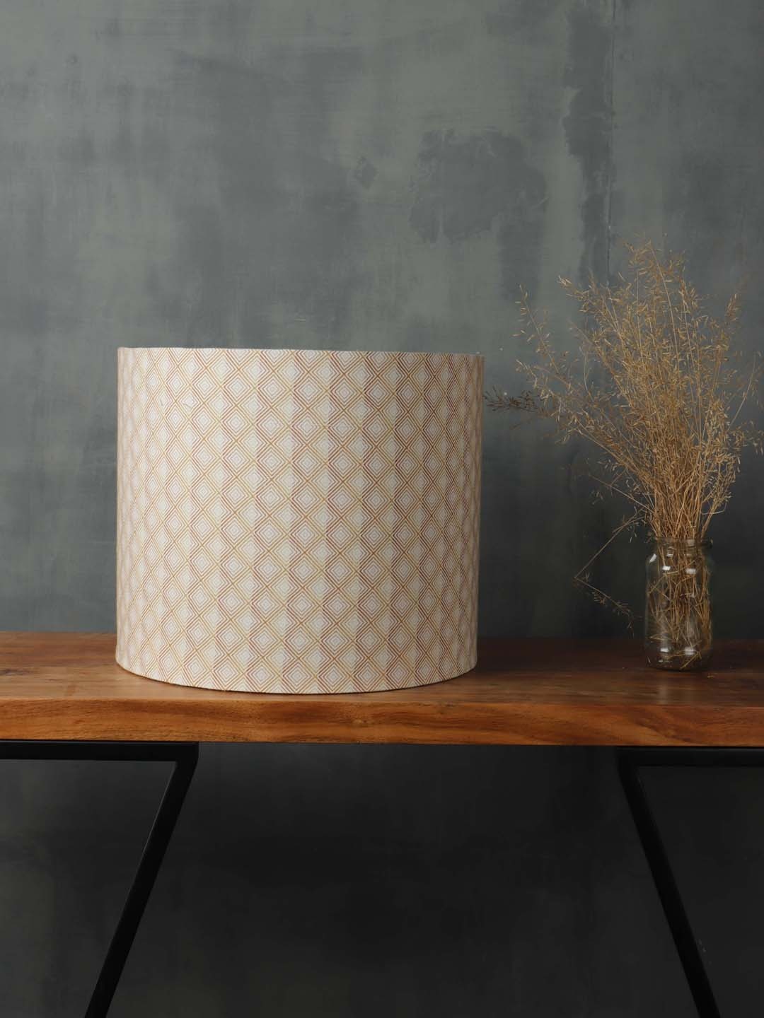 

Grated Ginger Beige & White Diamond Print Drum Lamp Shade