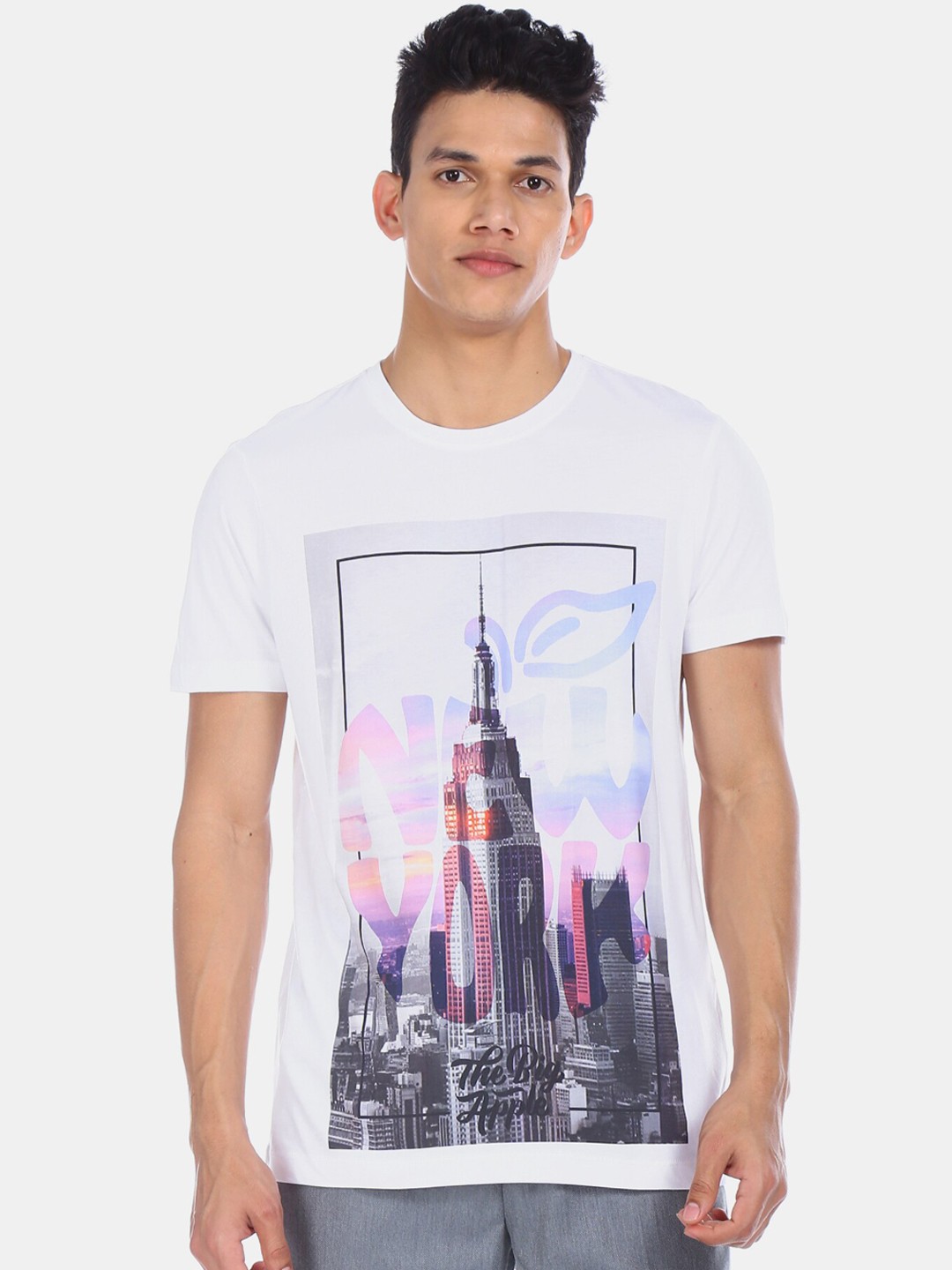 

Arrow Sport Men White Printed Round Neck T-shirt