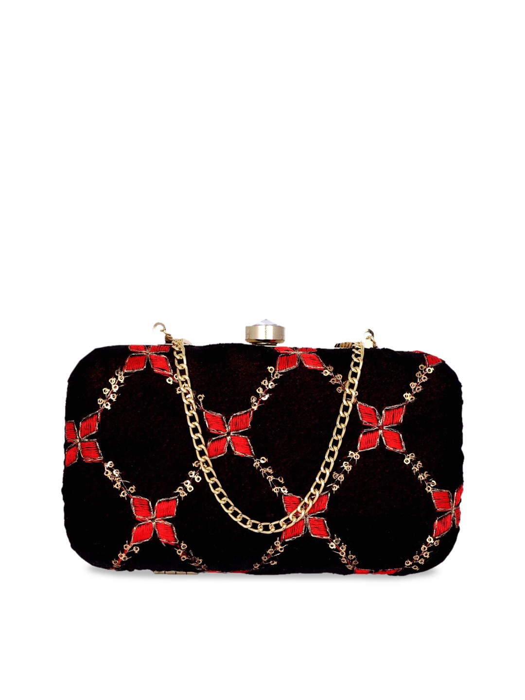 

REZZY Women Black & Red Embellished Box Clutch