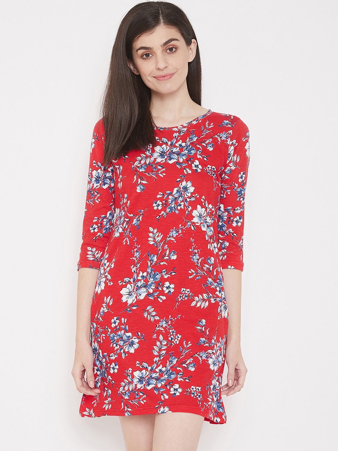 

Clovia Women Red & Blue Printed Cotton Nightdress