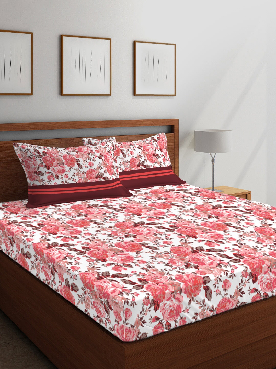 

Layers Pink & White Floral 144 TC Double Queen Bedsheet With 2 Pillow Covers